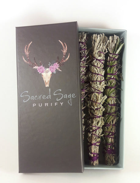 Smudge Stick Trio: Lavender, Sage, Rosemary - Box of 3